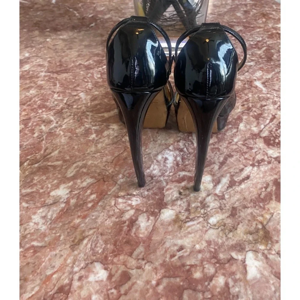 WALTER STEIGER Black Patent PLATFORM CURVED HEEL Shoes Size EU 39/ US 8.5, $895